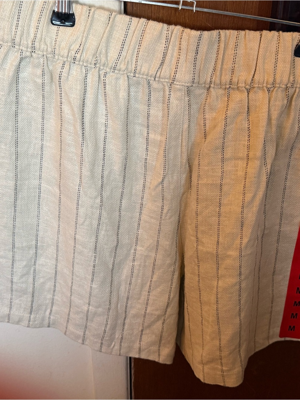 Blank NYC Cream Shorts with Navy Pinstripes - 5 inch inseam
